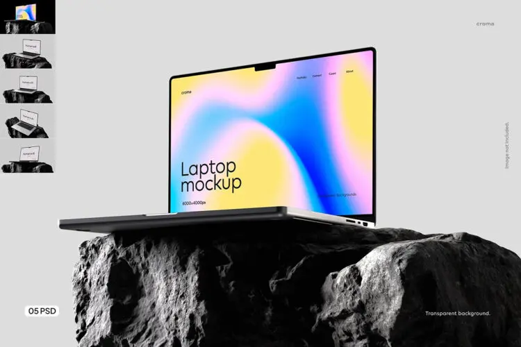 5款岩石工业风Macbook笔记本电脑网页UI设计作品展示效果图ps样机 Laptop Mockup