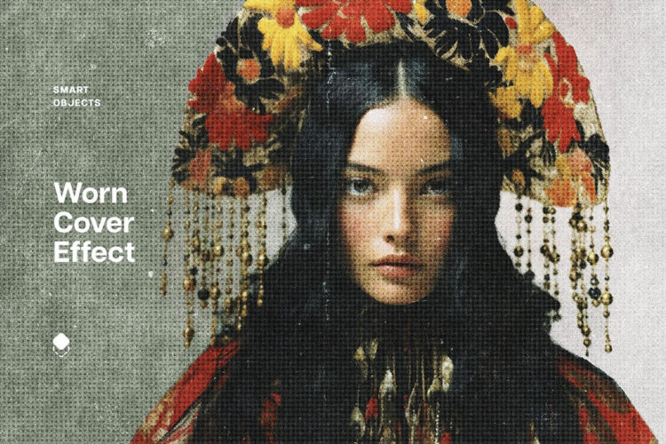 复古破旧划痕退色褶皱纹理封面照片滤镜ps特效模板 Worn Cover Photo Effect