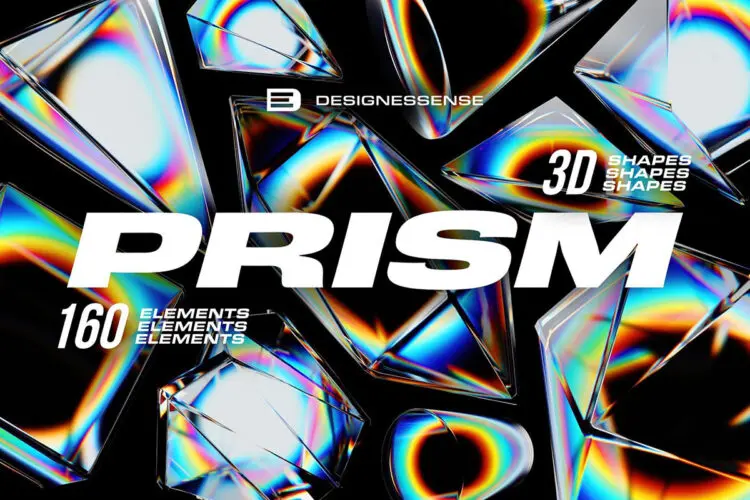 160款3D未来科幻棱镜折射光晕水晶玻璃几何图形webp免抠图片素材 3D Prism Glass Illustrations