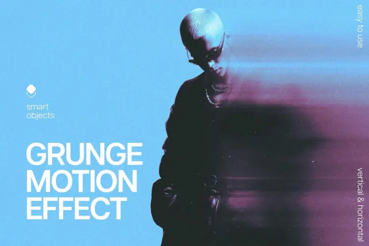 潮流复古颗粒噪点抽象动感拖影艺术人像照片后期ps特效样机模板 Grunge Motion Photo Effect