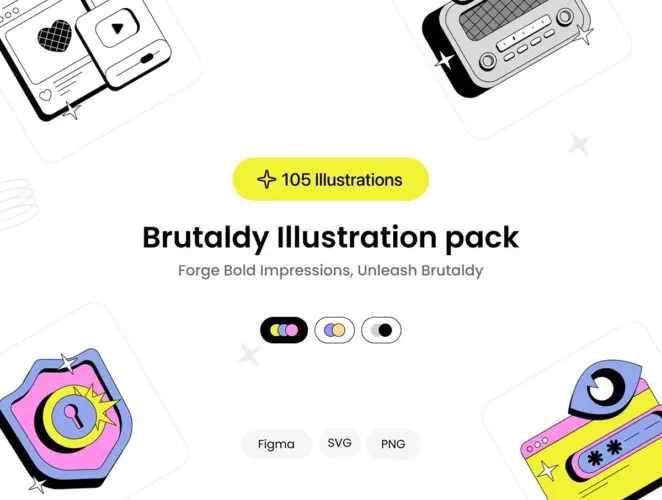 105幅趣味网页APP应用界面UI站位插图矢量图形设计素材 Brutaldy Illustration pack