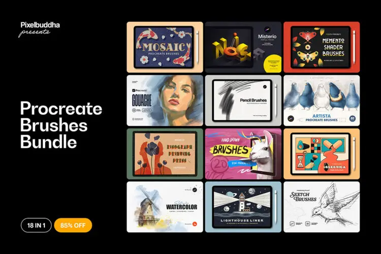 高品质 650+款画笔 18 合 1 Procreate 笔刷套装 18 in 1 Procreate Brushes Bundle
