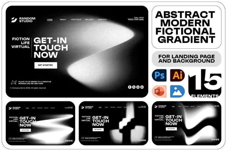 15款单色抽象扭曲模糊渐变艺术颗粒纹理背景图片设计素材 Abstract Grainy Gradient Background