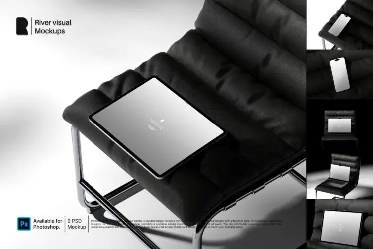9款苹果手机iPad苹果电脑模型座椅场景屏幕展示设计贴图ps样机素材 Device Mockup – Mamento Series