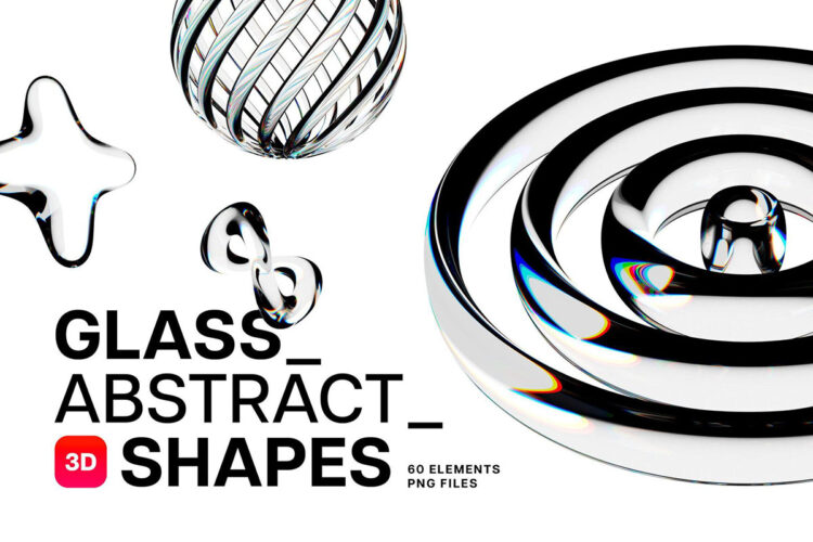 60款3D立体科幻时尚透明水晶玻璃折射几何图形png免抠图片素材 3D Glass Abstract Shapes