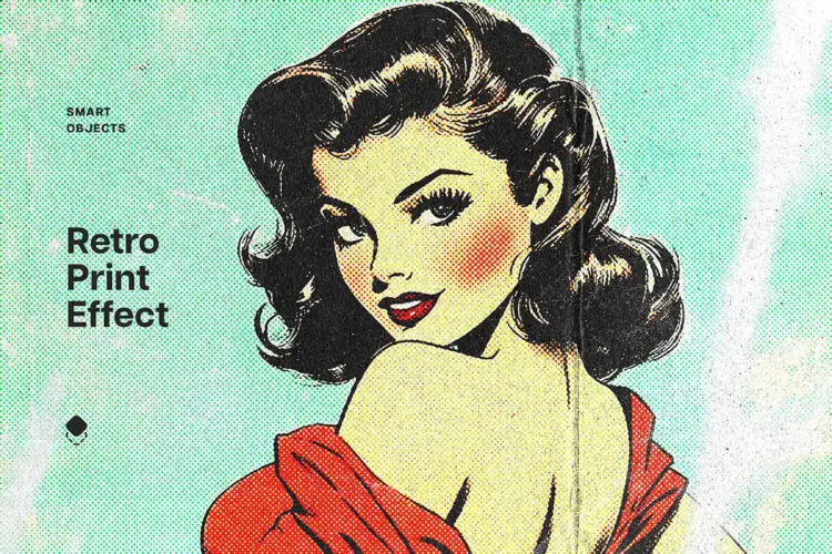复古半色调照片打印效果ps特效样机素材国外设计模板 Retrofuturist Print Photo Effect