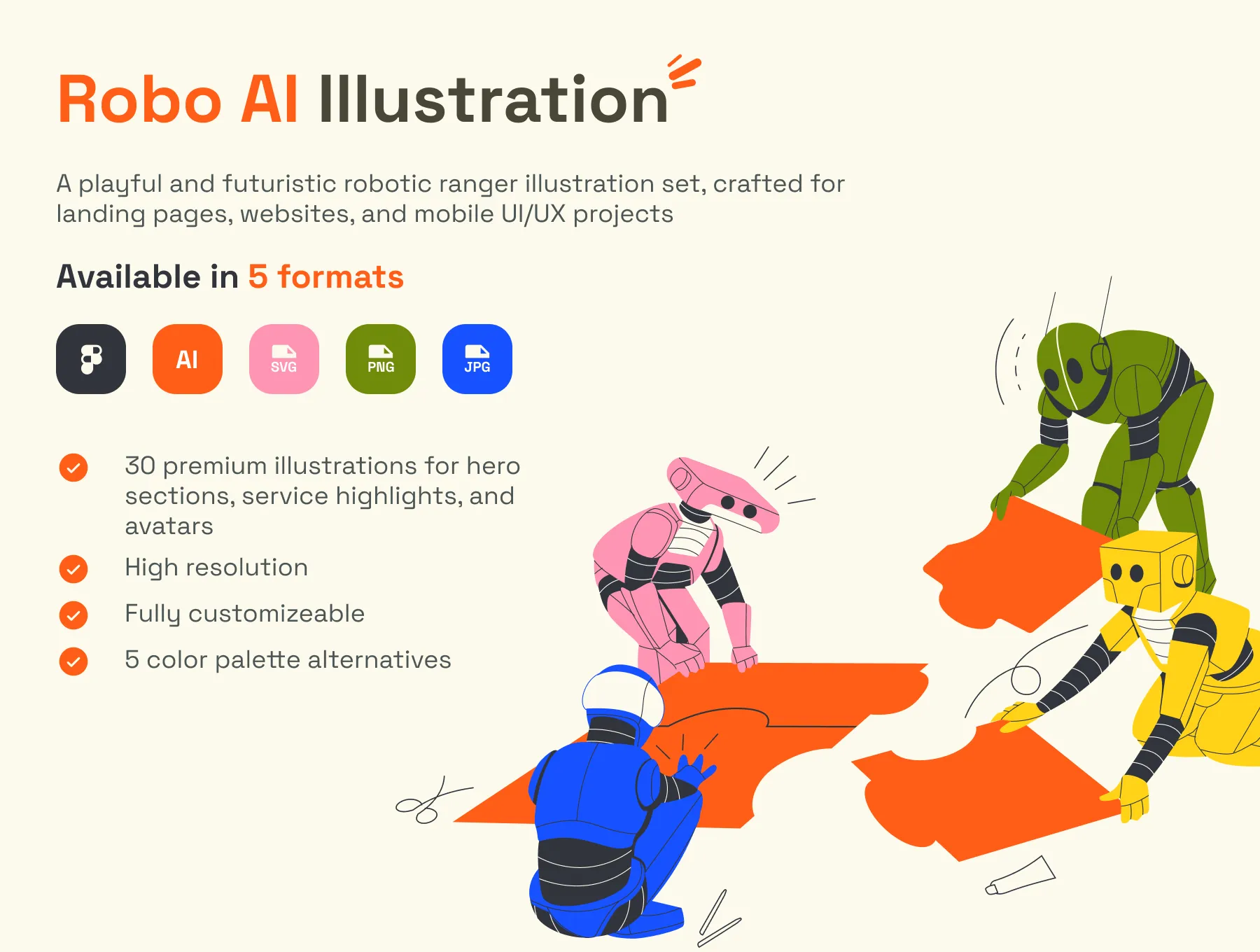潮流趣味时尚卡通扁平化AI人工智能机器人协作插图插画设计素材 Robo AI | Illustration Pack