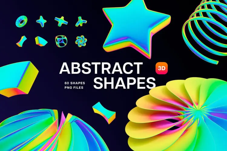 60款3D立体镭射霓虹光谱渐变科幻抽象几何图形webp免抠图片素材 Neon Spectrum 3D Shapes