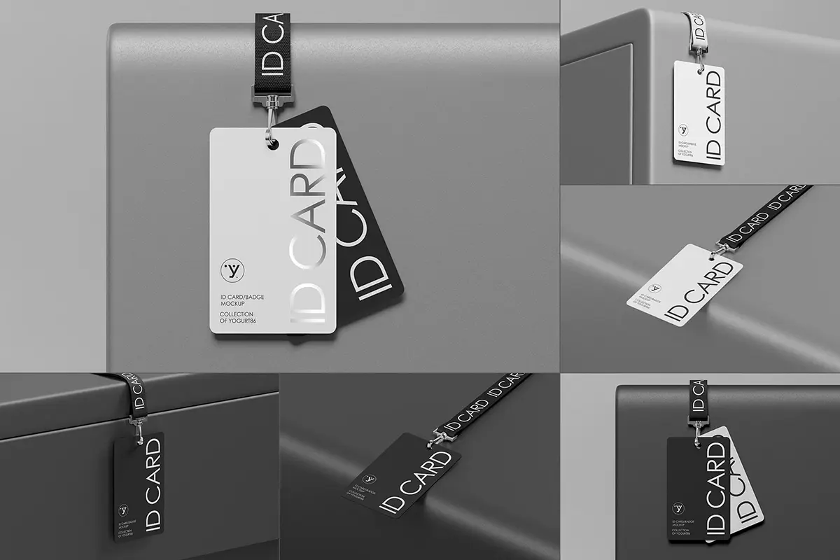 金属工业风ID工作证胸牌门禁卡吊牌入场证设计展示效果图ps样机 ID Card Mockup