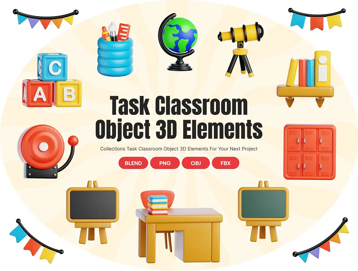 学校教育学习设备3D图标icon插图设计素材 Classroom Object 3D Icon
