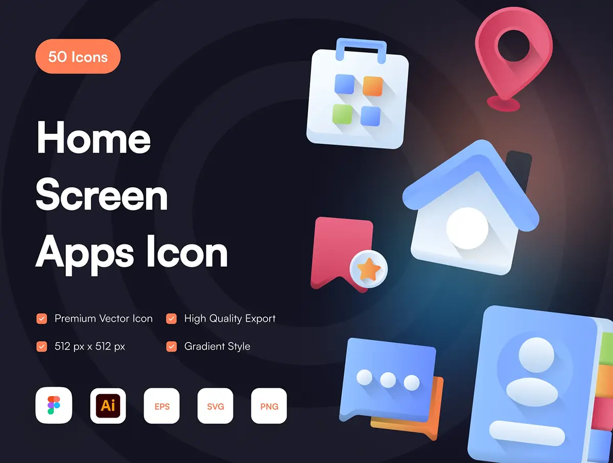 50款高品质app应用系统渐变样式小图标icon矢量设计素材 Home Screen App Icon