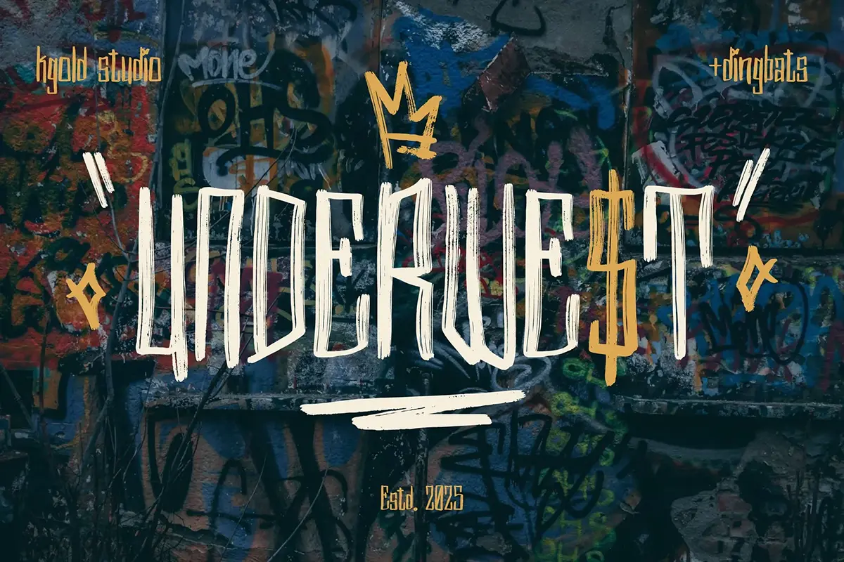 复古街头艺术嘻哈涂鸦海报封面标题手写压缩英文字体包 Underwest – Urban Vintage Display Font