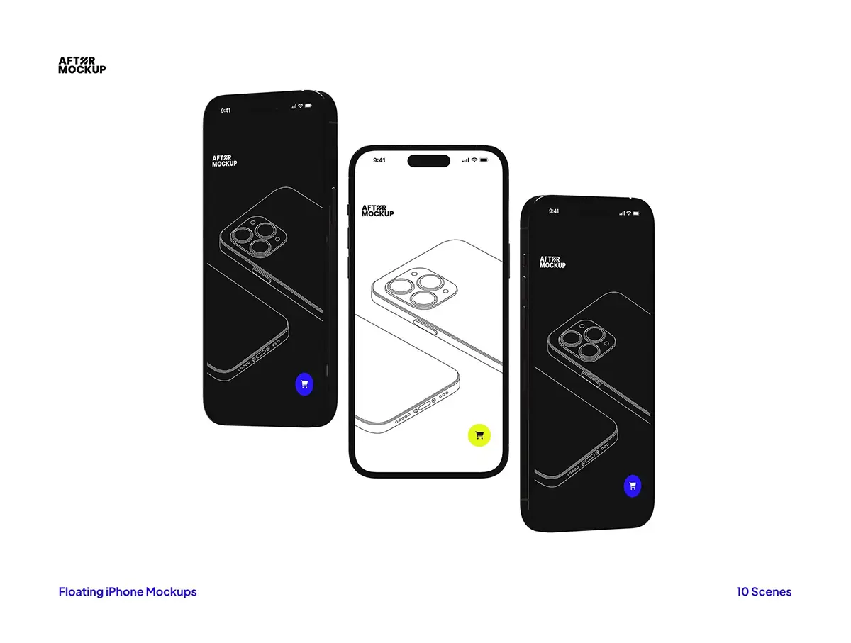10款简约悬浮iPhone手机App应用UI界面设计作品展示效果图ps样机 Floating iPhone Mockups V2