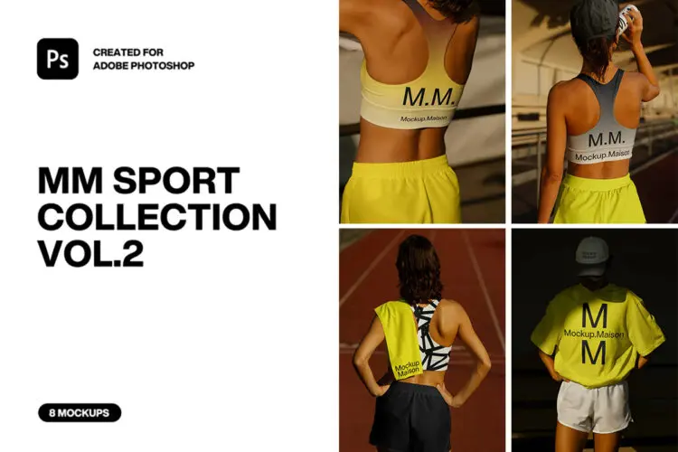 8款健身运动内衣背心T恤单肩包水壶穿搭设计展示效果图ps样机素材 Sport Collection V2