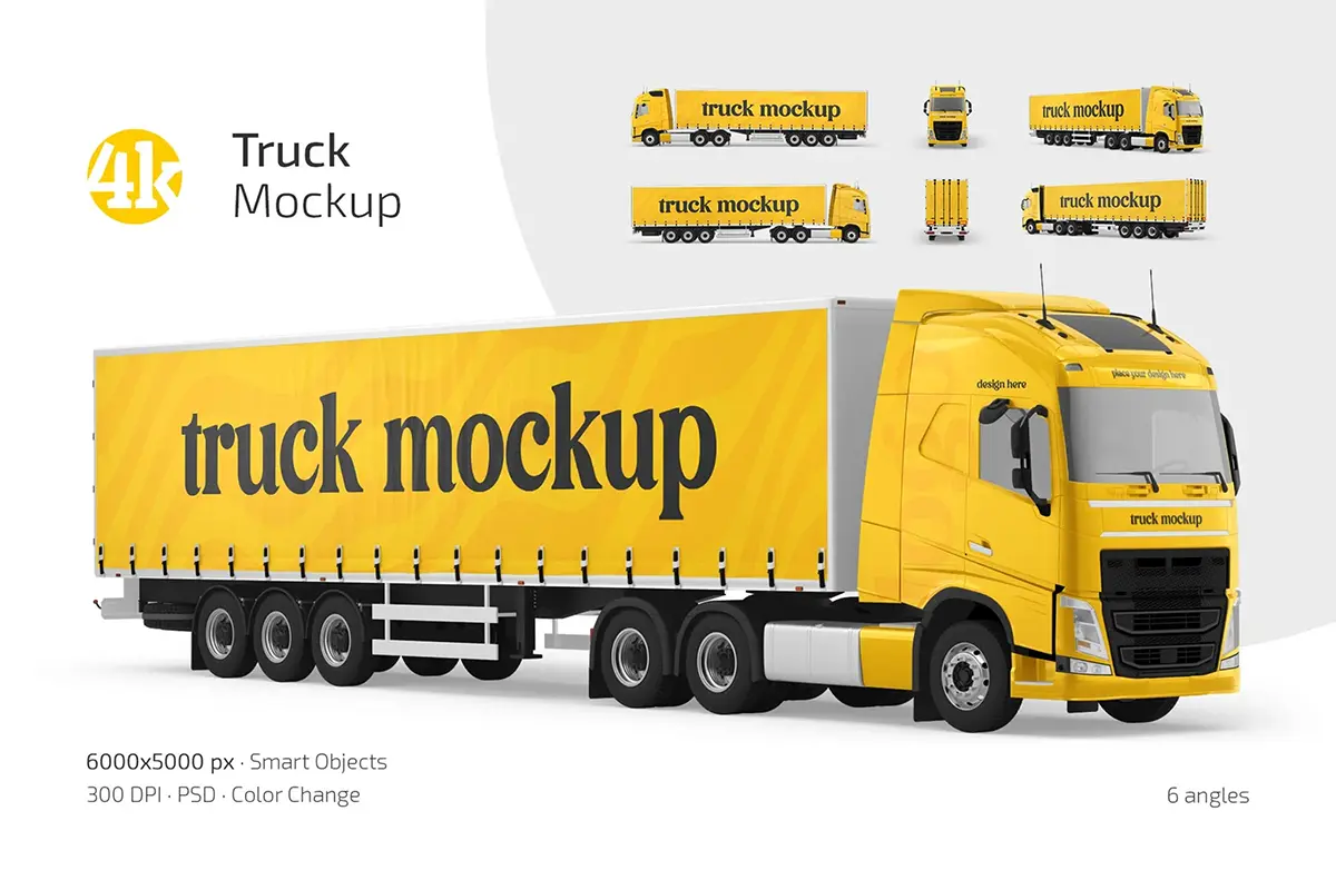 6款箱式卡车卡车模型车身罐身展示设计贴图psd样机素材 Truck Mockup Set
