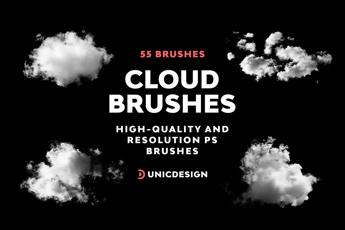 55支云彩云朵白云ps笔刷插件素材 Cloud Photoshop Brushes