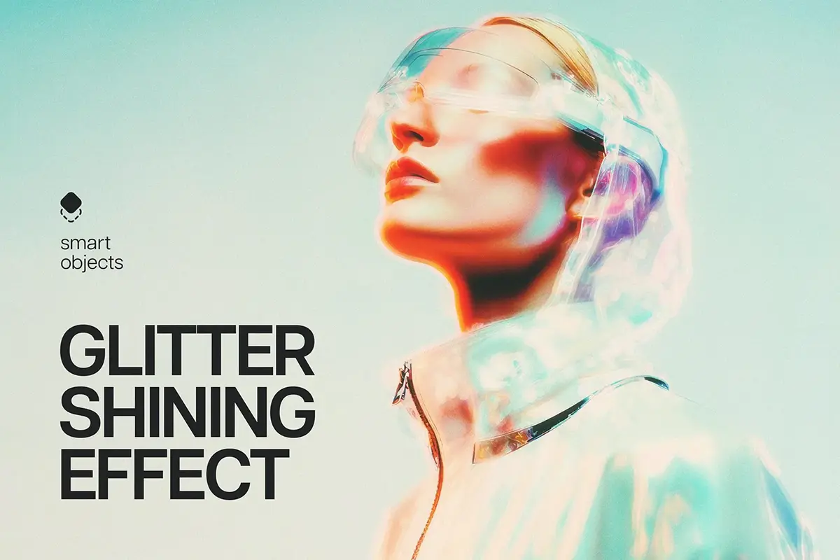 潮流复古时尚柔光未来科幻模糊迷幻艺术人像后期ps特效样机模板 Glitter Shining Photo Effect