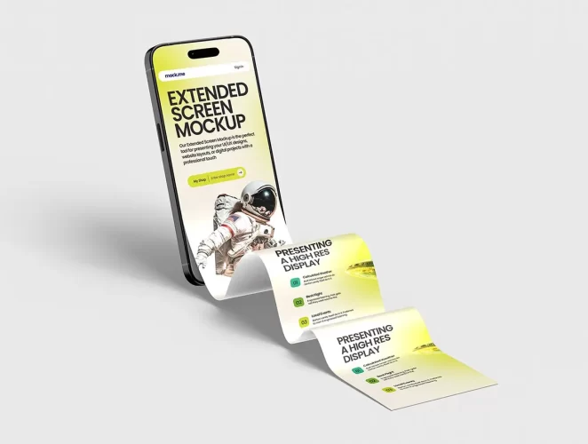 iPhone 16 Pro 长卷轴模型集 iPhone 16 Pro Long Scroll Mockup Set – 10 Scene