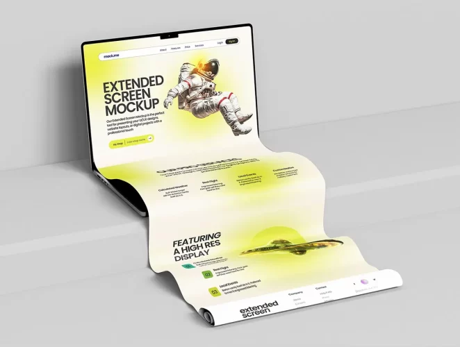 10款展示完整网站设计长滚动扩展屏幕的 MacBook 模型集 Long Scroll Extended Screen Macbook Mockup Set – 10 Scene