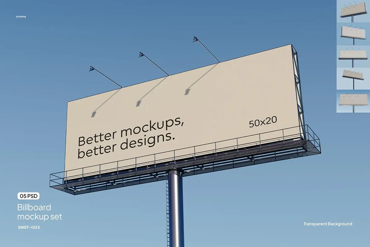 5款户外巨幅宽体高炮广告牌设计贴图ps展示样机素材国外设计模板 Billboard Mockup Set