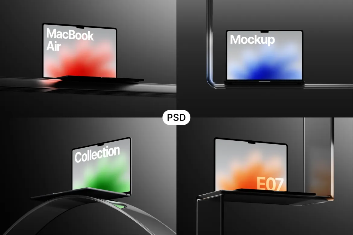 4款时尚科技工业风Macbook笔记本电脑UI设计作品展示效果图ps样机 MacBook Air Collection E07