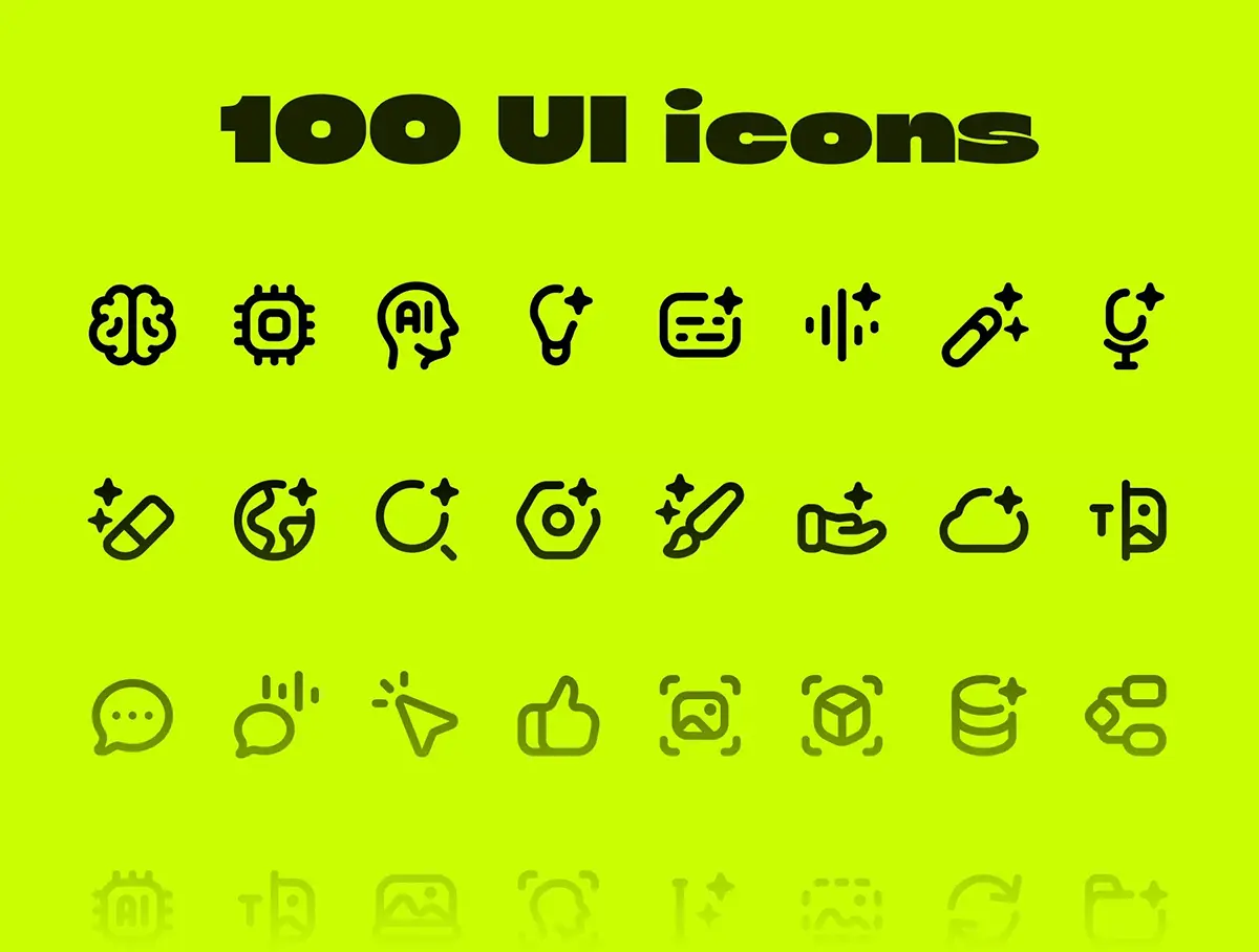 100款AI人工智能芯片神经网络数据库聊天机器人线性icon图标素材 AI icons