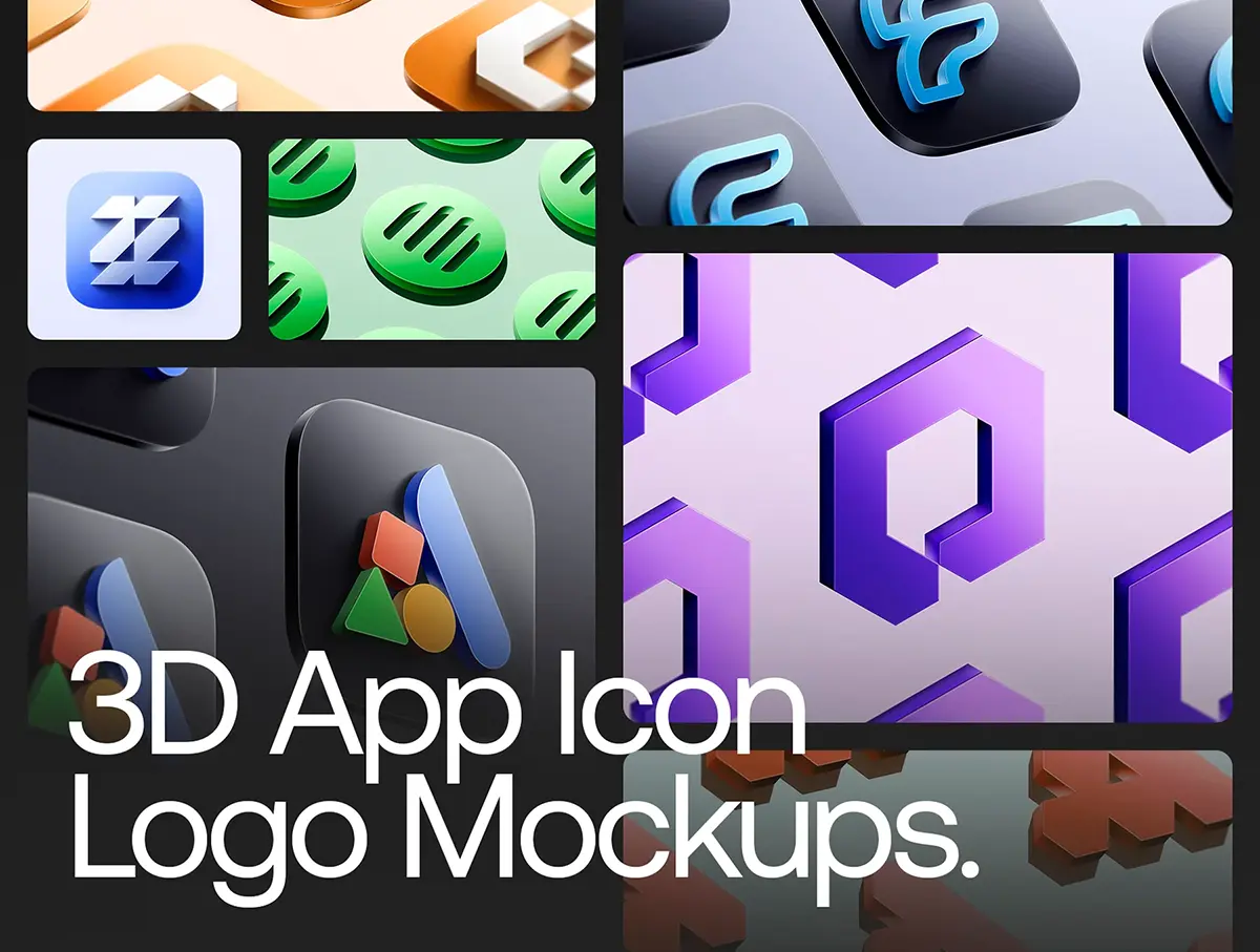 12款3D立体App图标Logo图形设计作品展示效果图PS特效样机模板 3D App Icon 12 Logo Mockups