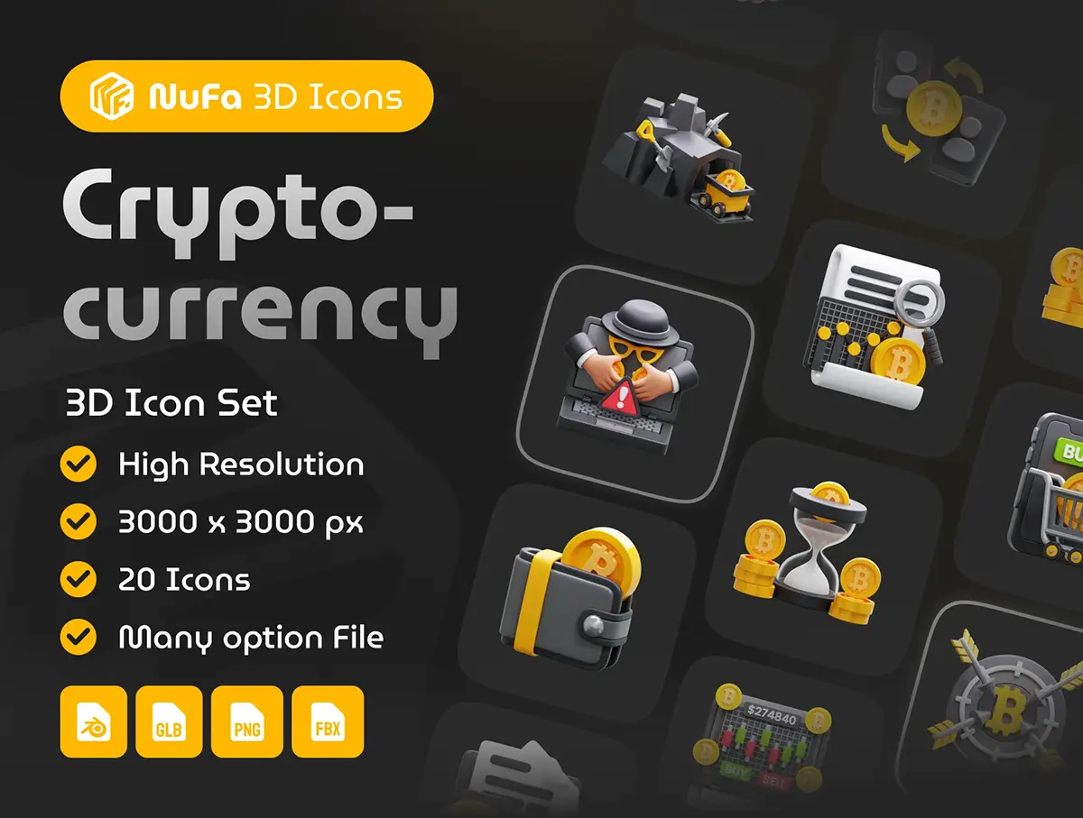 20款金融加密货币产品演示插图3D图标png免抠图icon素材 Cryptocurrency 3D Icon Set