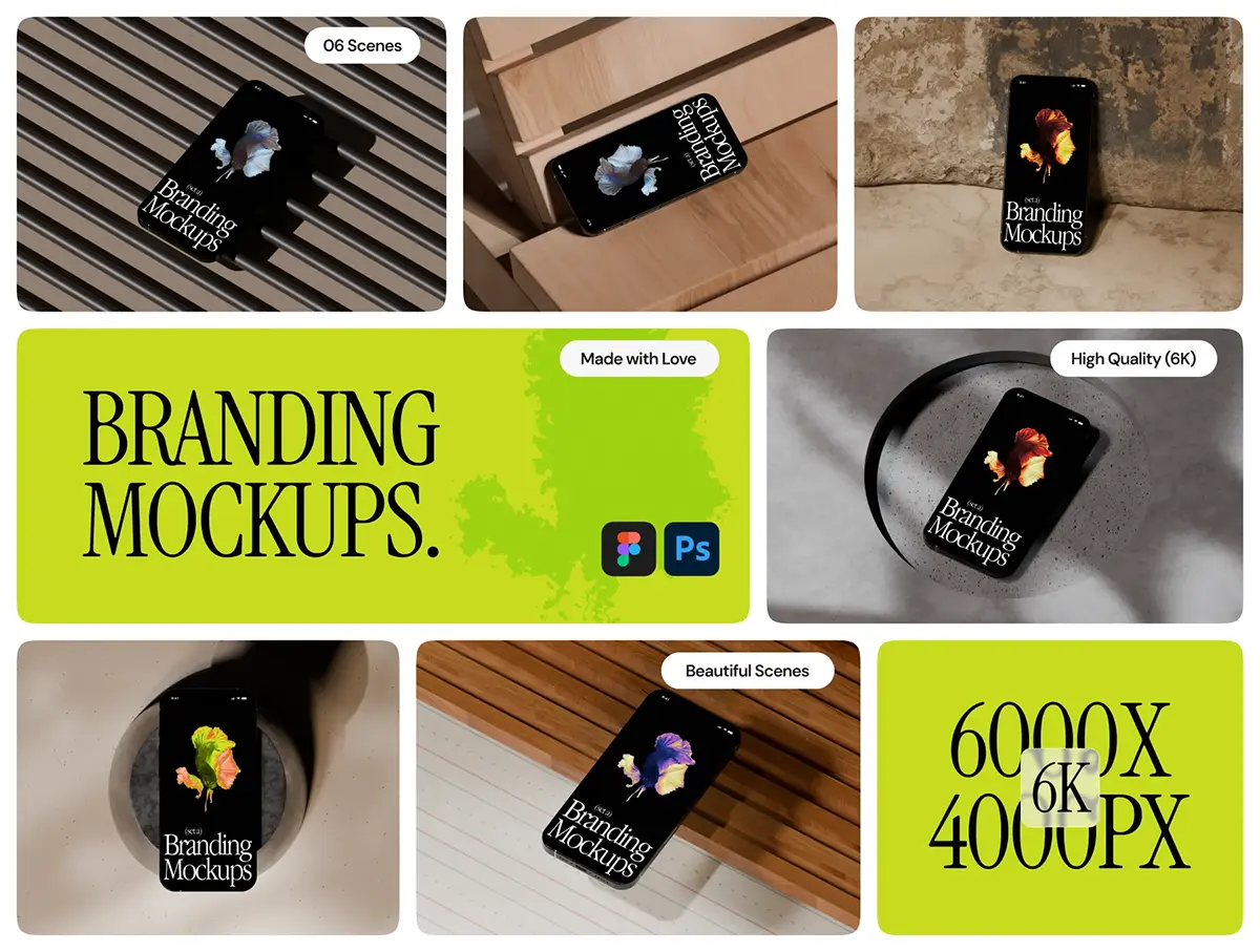 6款工业风iPhone 16手机App应用UI设计作品场景展示效果图ps样机 Branding Mockups – iPhone 16