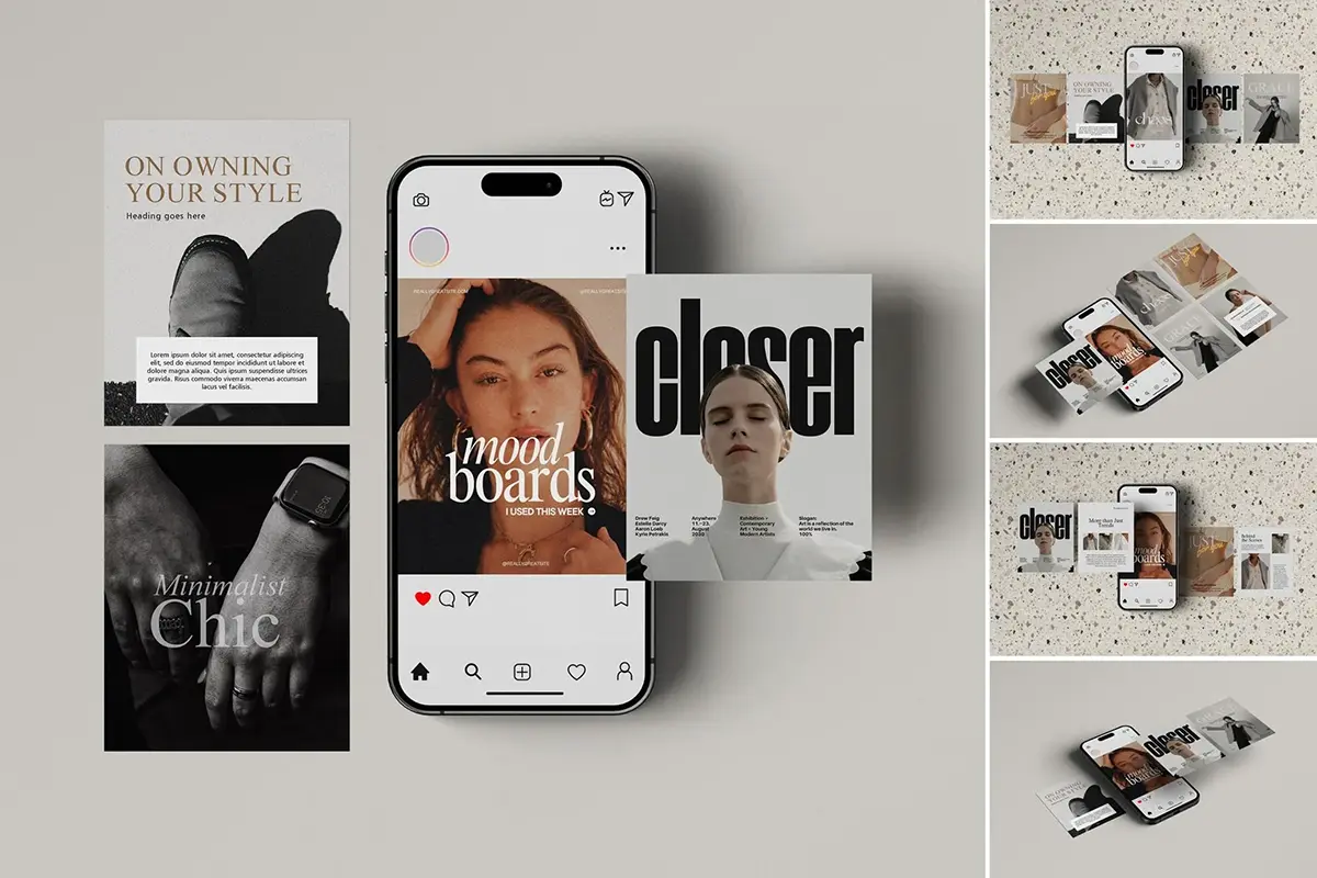 13款iPhone手机App公众号ins小程序ui设计作品展示效果图ps样机 iPhone Screen & Instagram Post Mockups