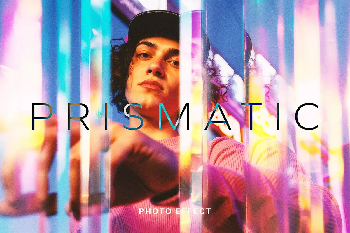 梦幻几何分形棱柱反射漏光照片图像滤镜ps特效样机素材模板 Prismatic Photo Template