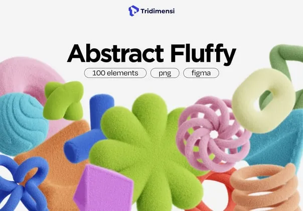 100款3D立体趣味卡通毛绒蓬松抽象艺术几何图形png免抠图片素材 Abstract Fluffy 3D Assets