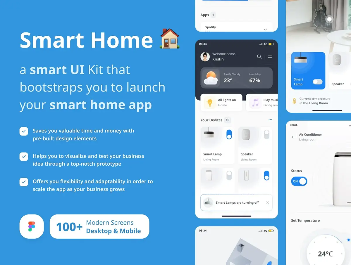 室内智能家居遥控家电app界面设计模板欣赏 Free Smart Home