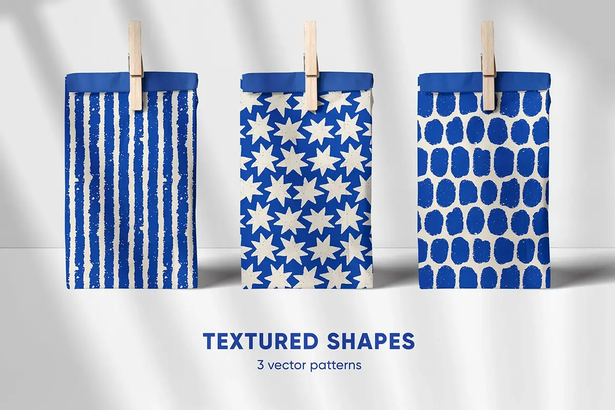 星星条纹抽象涂鸦印花图案背景图片设计素材 Abstract Textured Seamless Patterns Set