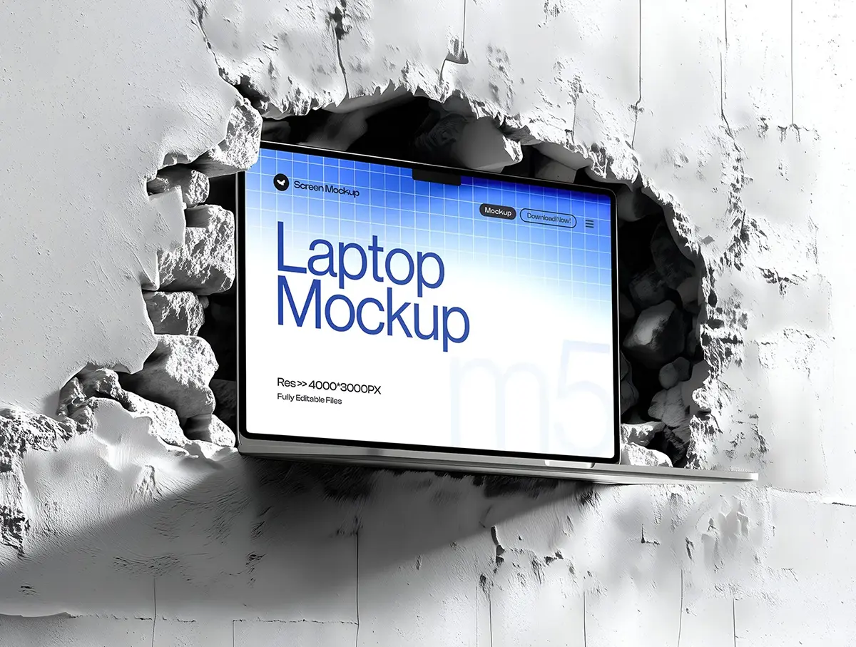 6款创意混凝土背景网站ui界面设计苹果MacBook笔记本电脑展示效果图psd样机模板 MacBook Pro Screen Mockup – 06 Scene