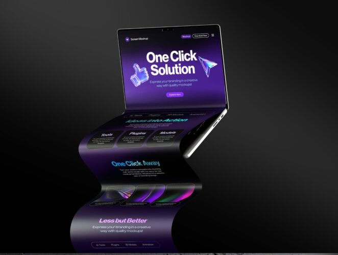 Macbook笔记本电脑网站网页UI长页面设计作品展示效果图ps样机 Macbook Long Scroll Extended Screen Mockup Set – 03 Scene