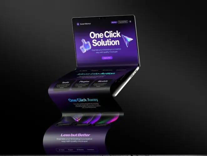 Macbook笔记本电脑网站网页UI长页面设计作品展示效果图ps样机 Macbook Long Scroll Extended Screen Mockup Set – 03 Scene