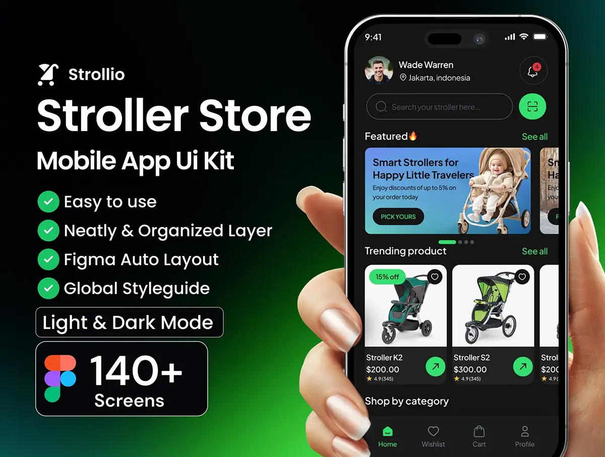 婴儿车销售电子商务移动应用 UI 套件 Strollio Stroller Selling Mobile App Ui Kit