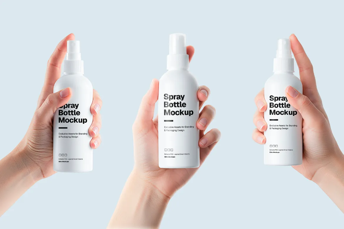 化妆品爽肤水分装喷雾瓶产品包装设计ps样机素材展示效果图 Spray Bottle Mockup Collection