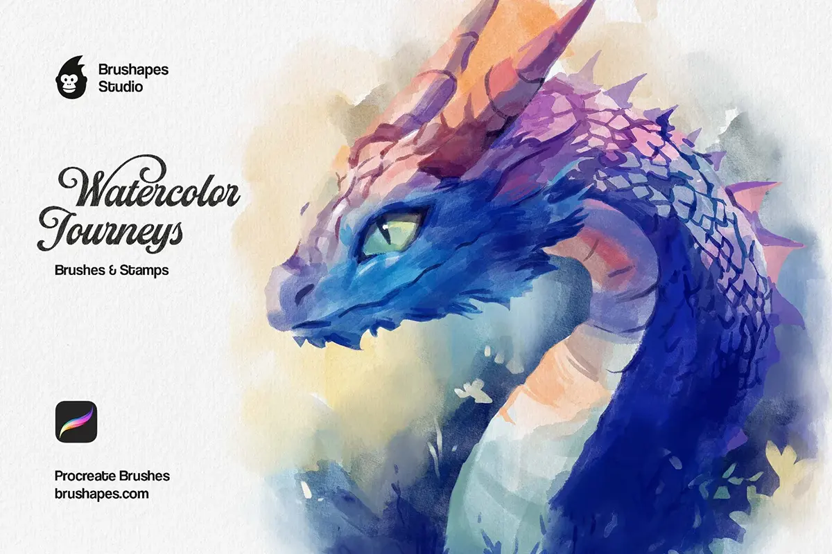 50款丰富多彩仿真水彩艺术绘画PS/Procreate/Affinity/Illustrator笔刷调色板设计素材包 Watercolor Journey Brushes