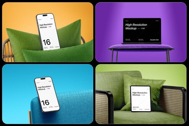 8款网站app ui界面设计展示效果图苹果iPhone手机MacBook电脑iPad展示psd样机模板 Multi Apple Devices Mockup – iPhone, iPad, MacBook