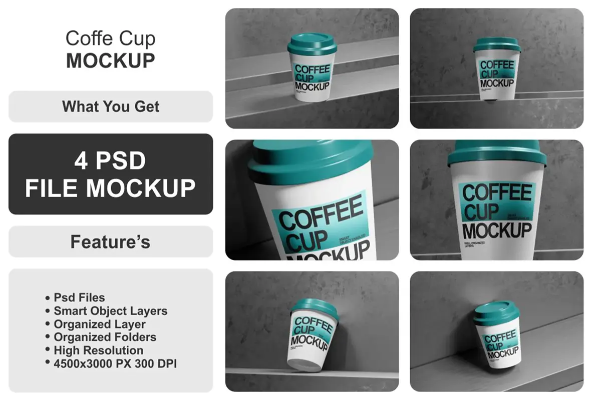一次性纸杯咖啡饮料杯模型品牌包装设计贴图ps样机素材模板 High Quality Coffe Cup Mockup