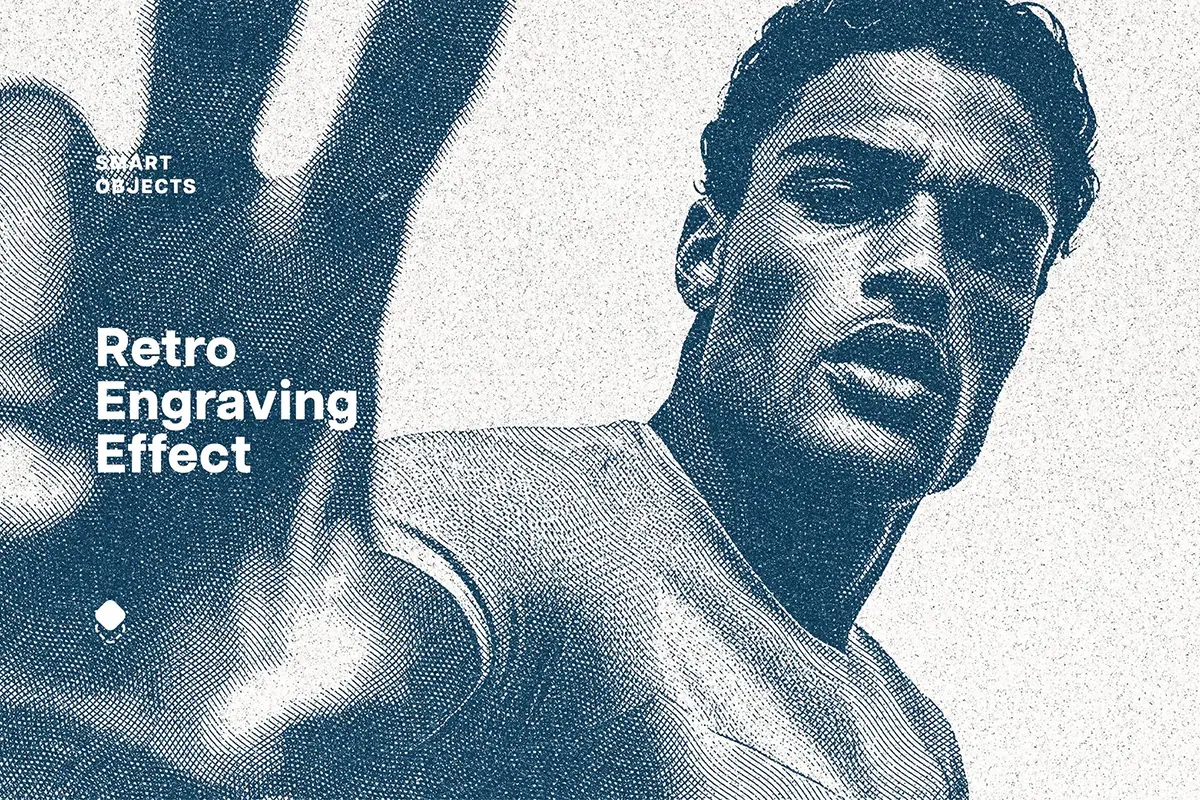 潮流复古单色低保真粗犷版画雕刻肌理人像照片后期ps特效样机模板 Retro Engraving Photo Effect