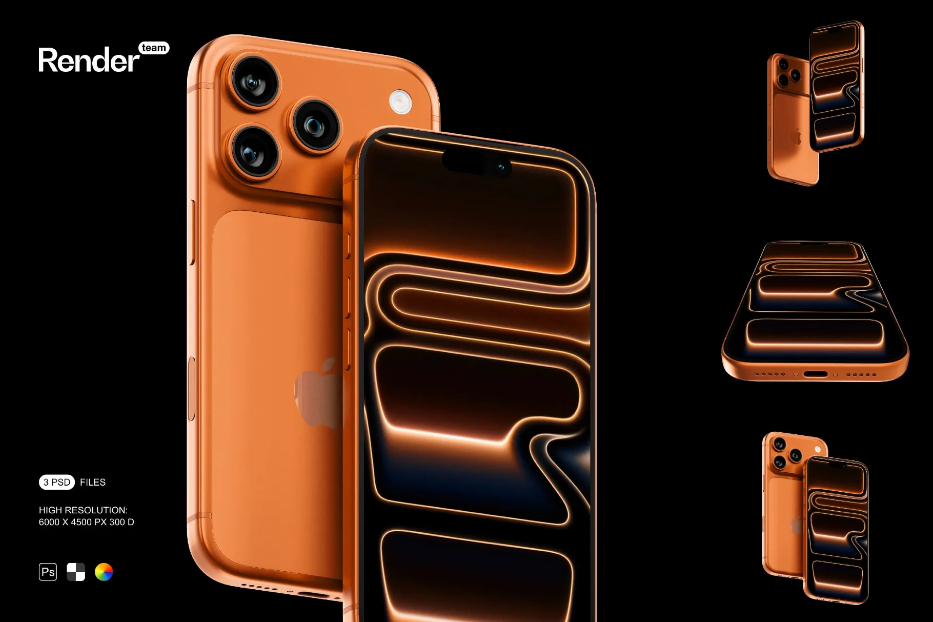 3款黑暗手机广告UI界面作品设计展示苹果iPhone 17 Pro贴图psd样机 iPhone 17 Pro Mockup Set