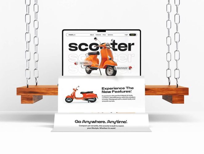 Macbook笔记本电脑网站网页UI长页面设计作品展示效果图ps样机 Long Scroll Macbook Screen Mockup Set – 03 Unique Scene