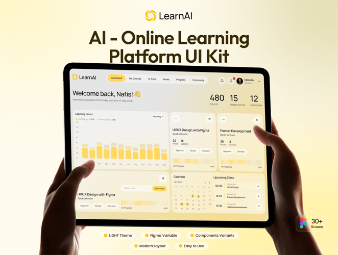 AI在线网上学习在线教育平台界面设计UI套件 LearnAI – AI Online Learning Platform UI Kit