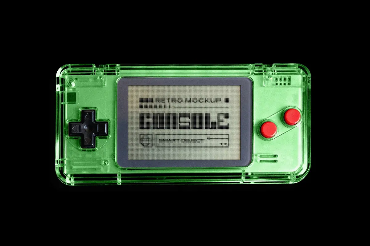 复古怀旧电子游戏掌机游戏控制无线手柄模型展示图片素材 Retro Gaming Console Mockup