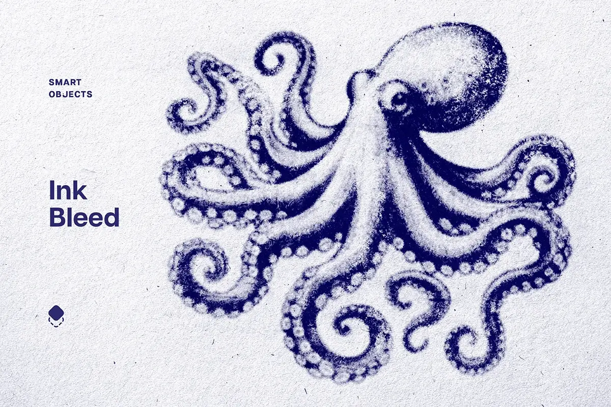 复古做旧粗糙水墨印章墨水喷墨印染渗色ps样机特效生成模板素材 Ink Bleeds Grunge Paper Effect