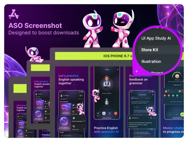 AI驱动的英语口语练习与语音识别和发音教练UI工具包 AI Language Learning & Speaking Coach UI Kit – CoachAI