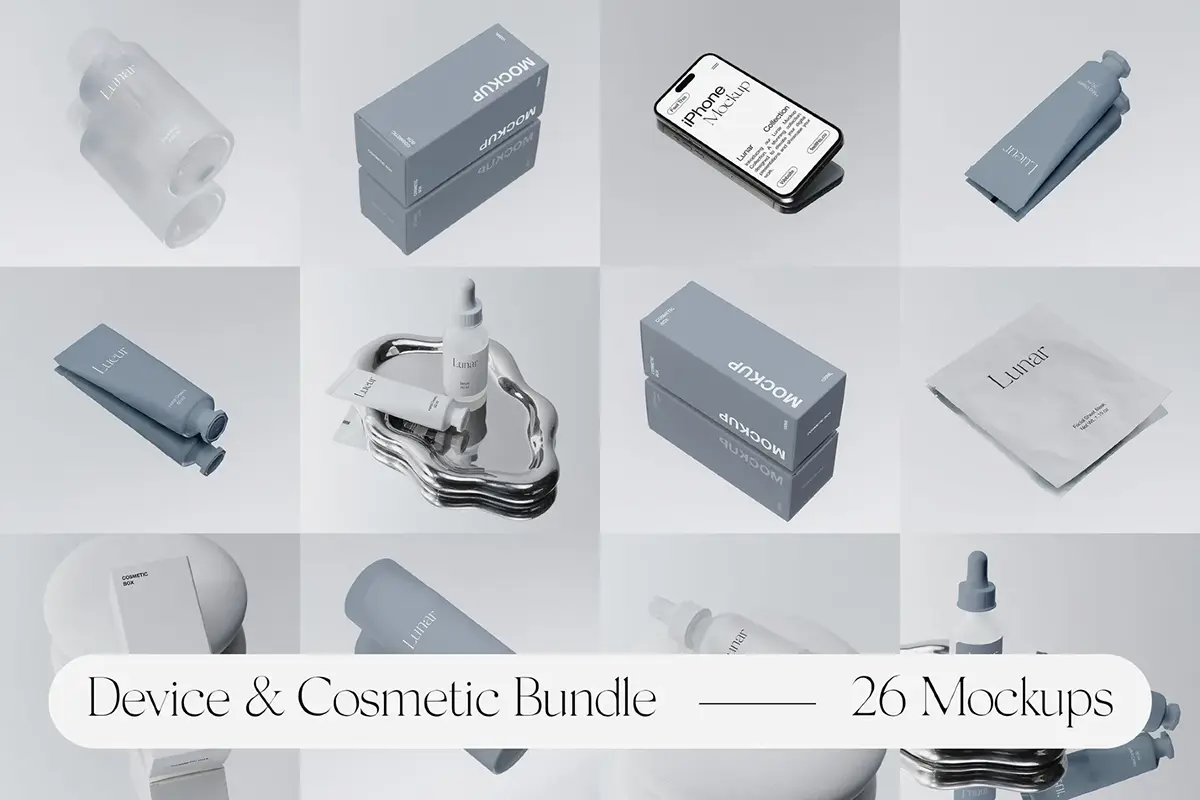 护手霜精华乳液面霜化妆护肤品产品包装设计展示效果图ps样机 iPhone & Beauty Packaging Mockups